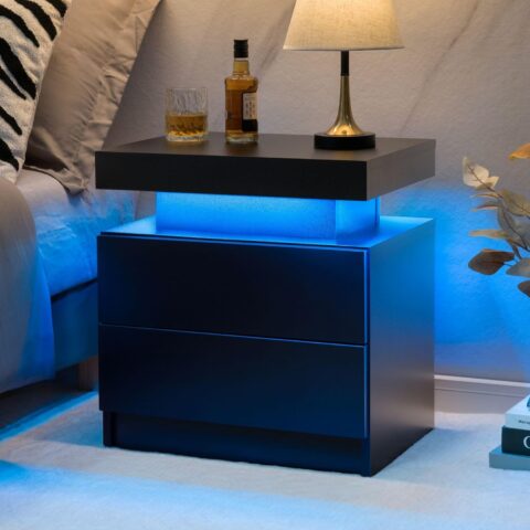 Modern LED Nightstand with 2 Drawers