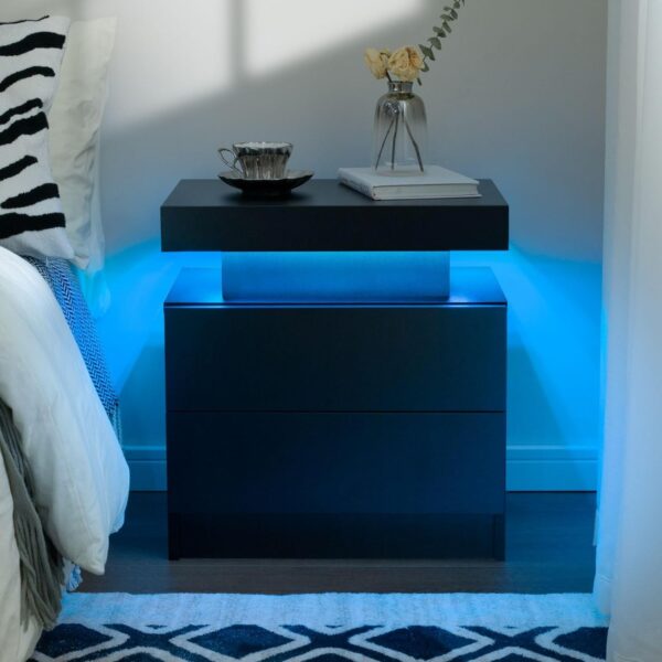 Modern LED Nightstand with 2 Drawers