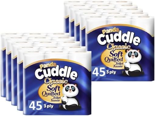 Panda Cuddle Soft Quilted Toilet Rolls, Super Quality Classic 3 Ply Toilet Tissue Unscented, Provide Ultimate Quilted Comfort – 90 Rolls