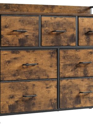 SONGMICS Chest of Drawers, Bedroom Cabinet, 7 Fabric Drawers with Handles, Metal Frame